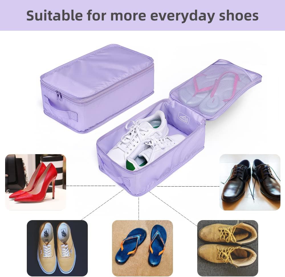 Travel Shoe Bags, Foldable Waterproof Shoe Pouches Organizer-Double Layer (6 Purple Shoe Bags)