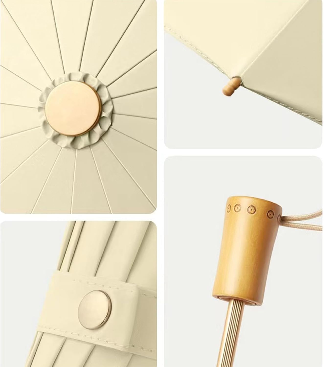 Folding umbrellas for rain and sun UPF 50+ UV Protection Windproof waterproofing and Strong Travel Essentials for Men Women 16 Ribs Wooden Handle Pink Umbrella For Women Sun Umbrella For Walking Compact