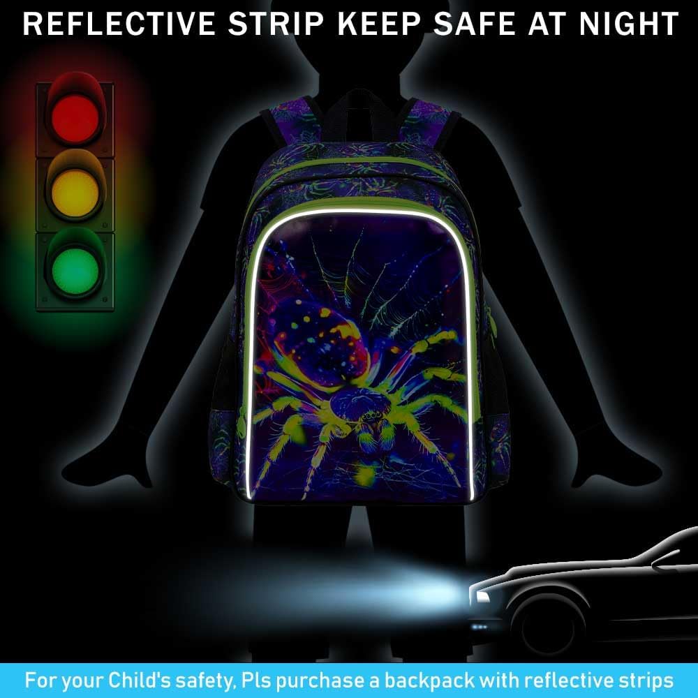 16" Spider Backpack for Boy, 3Pcs Kids Bookbag for Elementary Preschool Kindergarten, School Backpacks with Lunch Box(Green)