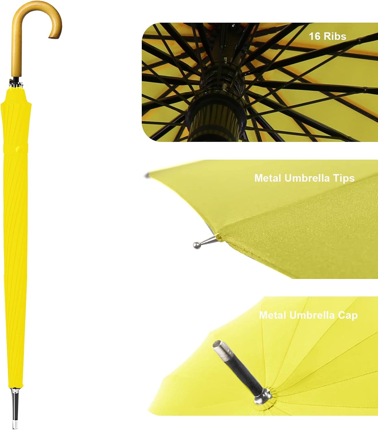 MRTLLOA 52 Inch Windproof Large Umbrellas for Rain, 16 Ribs, J Wooden Handle, 210T High-density Fabric Golf Stick Umbrella