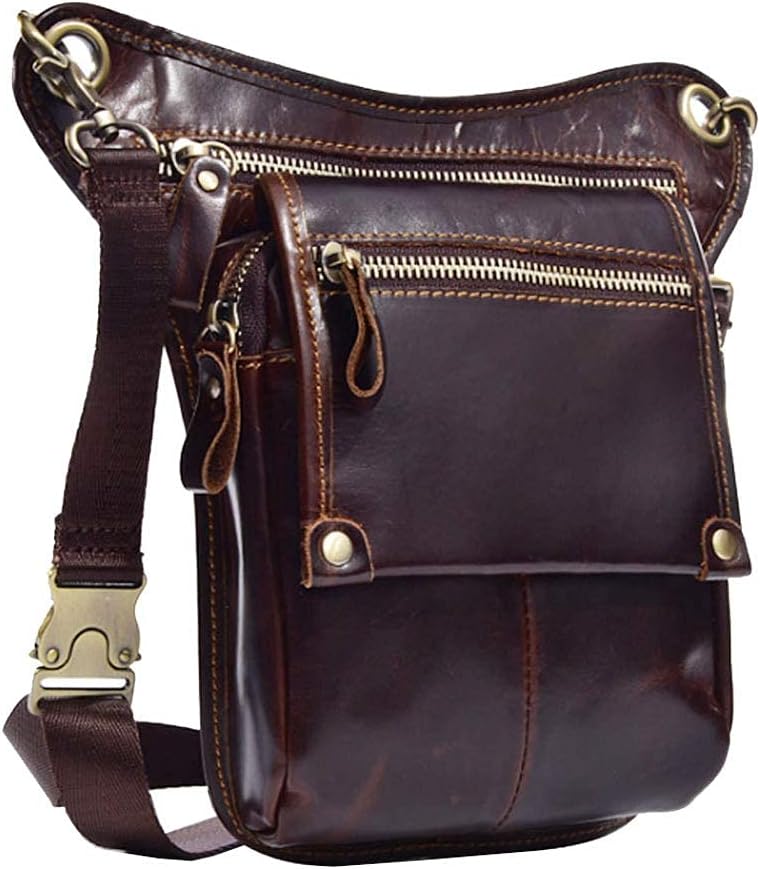 Leather Waist Pack Drop Leg Bag for Men Women Belt Bumbag Multi-Purpose Motorcycle Bike Outdoor Sports Tactical Cycling Riding Hiking Camping Pouch