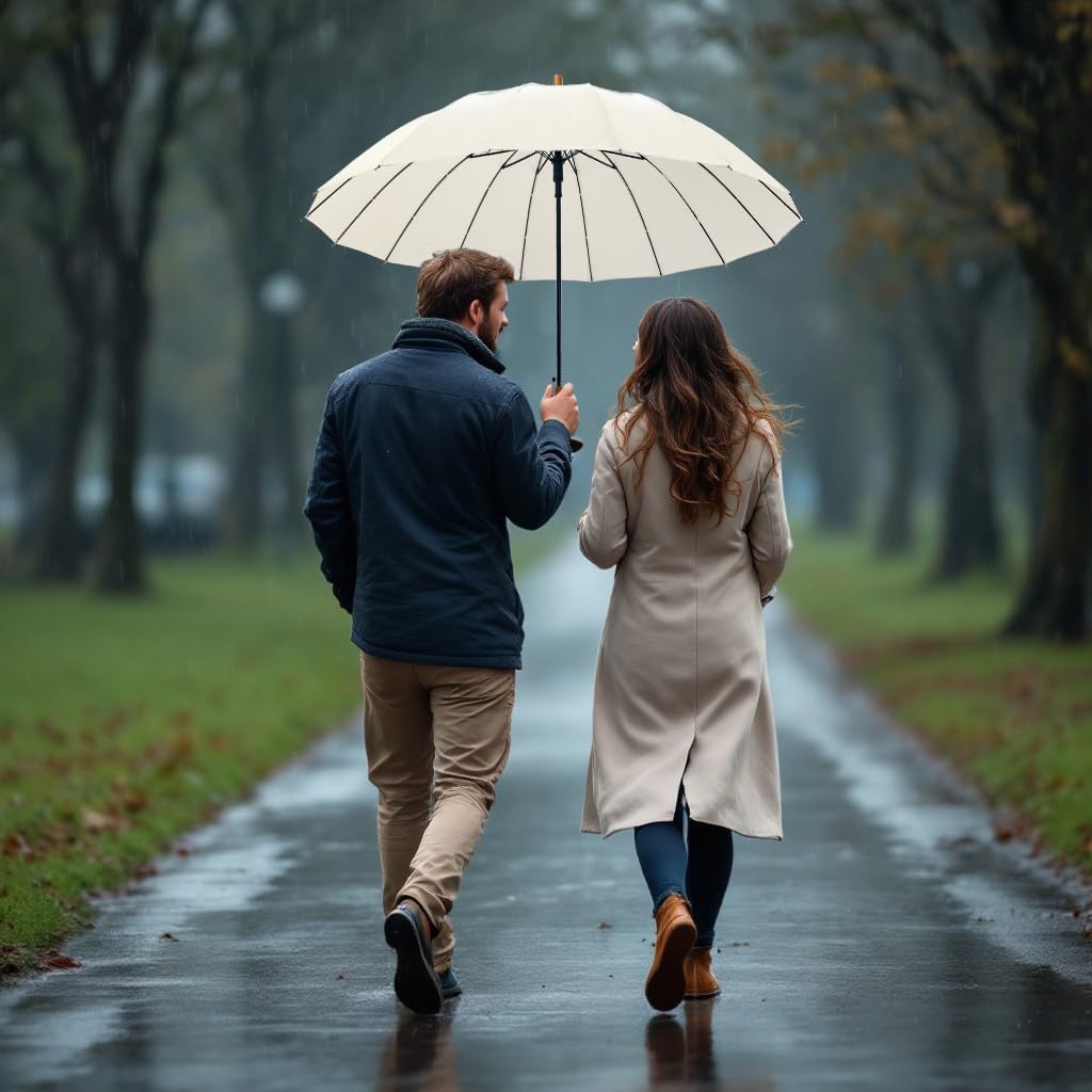 SoulRain 16 Ribs 48" Stick Umbrella Auto Open Solid Color Fashionable and Simple，Arc Classic Wood Handle，Windproof Unbreakable Stick Rain Umbrella