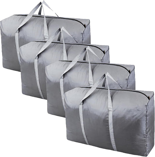 100L Extra Large Storage Bags, Big Moving Bags with Strong Zippers & Carrying Handles, Packing Bags for Moving, Storage, Travel and Camping, Storage Totes For Space Saving (Grey, 4 Pack)