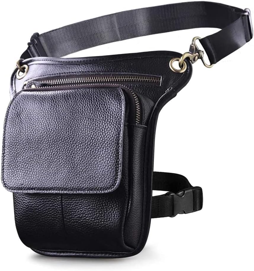 Leather Waist Pack Drop Leg Bag for Men Women Belt Bumbag Multi-Purpose Motorcycle Bike Outdoor Sports Tactical Cycling Riding Hiking Camping Pouch