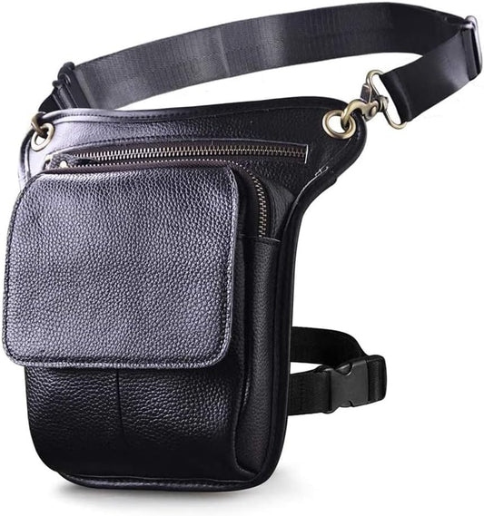 Leather Waist Pack Drop Leg Bag for Men Women Belt Bumbag Multi-Purpose Motorcycle Bike Outdoor Sports Tactical Cycling Riding Hiking Camping Pouch