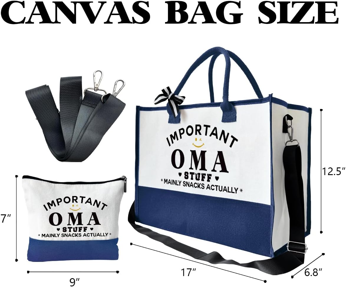 Important Oma Bag Gifts, Canvas Tote Bag for Grandma, Grandma Gifts, Cosmetic Bag, Beach Bag and Makeup bag, Travel Bag Gifts for Oma, Canvas Tote Bag With Zipper, Mothers Day Christmas Gifts A44