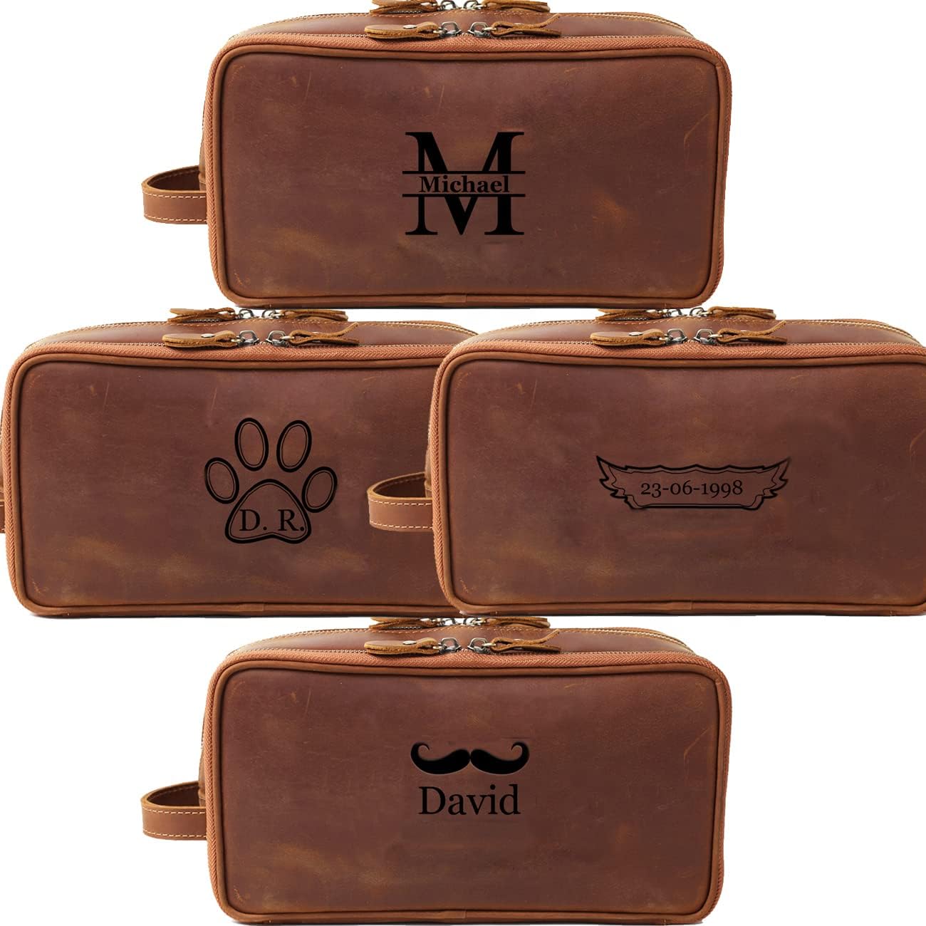 Personalized Leather Toiletry Bag for Men Travel Shaving Dopp Kit-Large Cosmetic Bags Toiletries Bathroom Organizer (Customize, Customize)