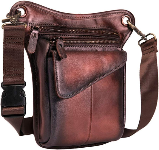 Leather Waist Pack Drop Leg Bag for Men Women Belt Bumbag Multi-Purpose Motorcycle Bike Outdoor Sports Tactical Cycling Riding Hiking Camping Pouch