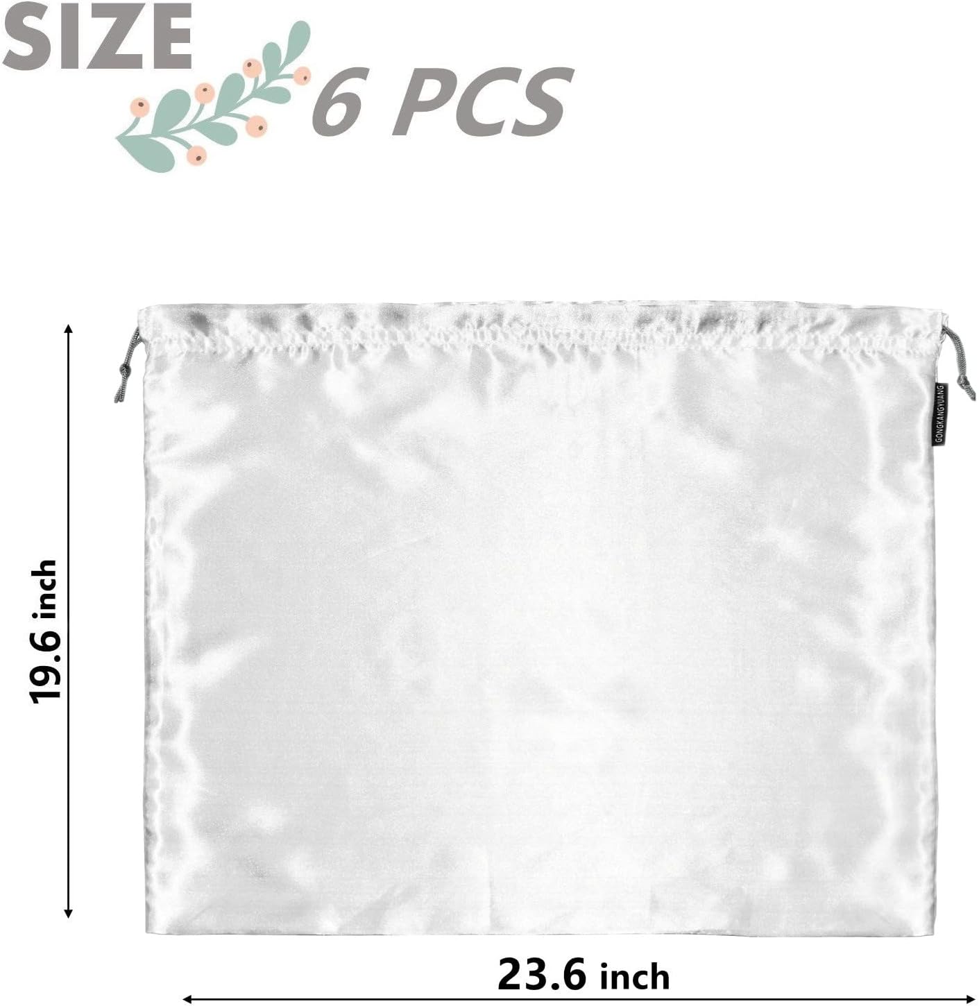 6 Pack Silk Dust Cover Bags for Handbags, Purses, Shoes & Boots - Dustproof Drawstring Bags - Travel Storage Pouches (White, 23.6 19.6 in)