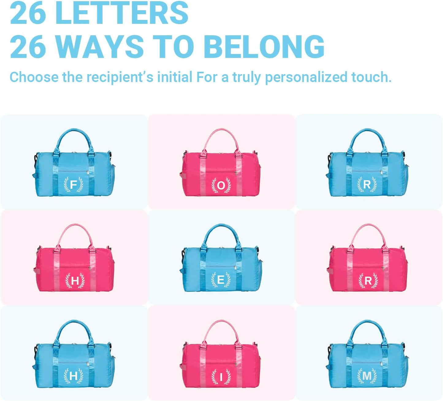 Gym Bag for Women, Personalized Duffle Bag with Shoe Compartment, Sports Bag for Yoga & Dance with Wet Pocket and Mat Strap(AquaBlue,K)