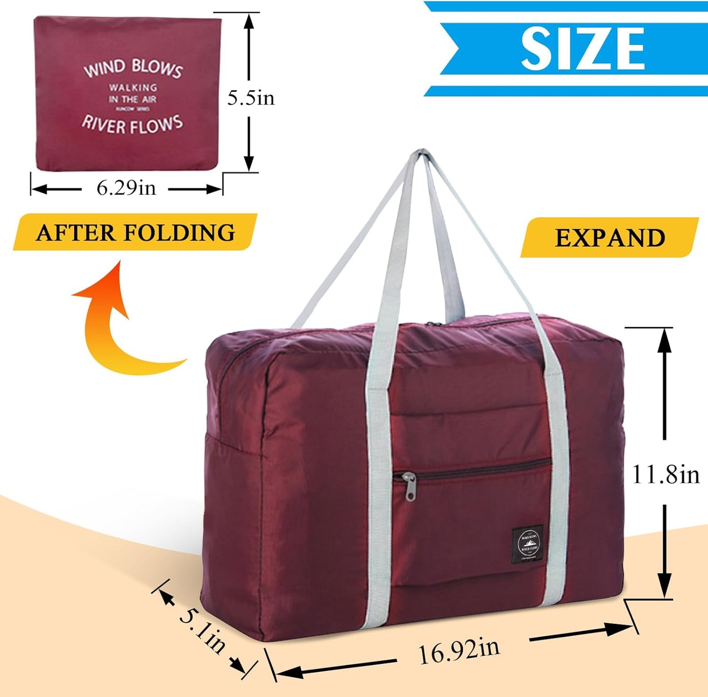 Travel Duffle Bag Tote Carry on Nylon Lightweight Foldable Travel Water Resistant Sports Gym Duffle Weekender Overnight Bag (Red+Pe bag)