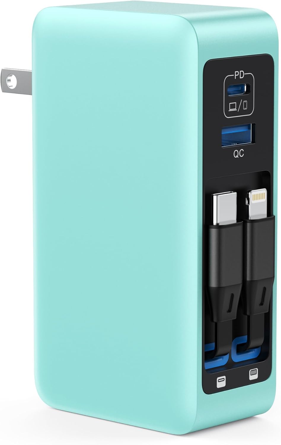 120W USB C Charger Block with 2 Built-in Retractable Cables,4-in-1 GaN IV Foldable Plug Wall Charger Fast Charging Station,PD 65W Laptop Adapter for MacBook/iPad,iPhone 17/16/15,Galaxy,Android-Green