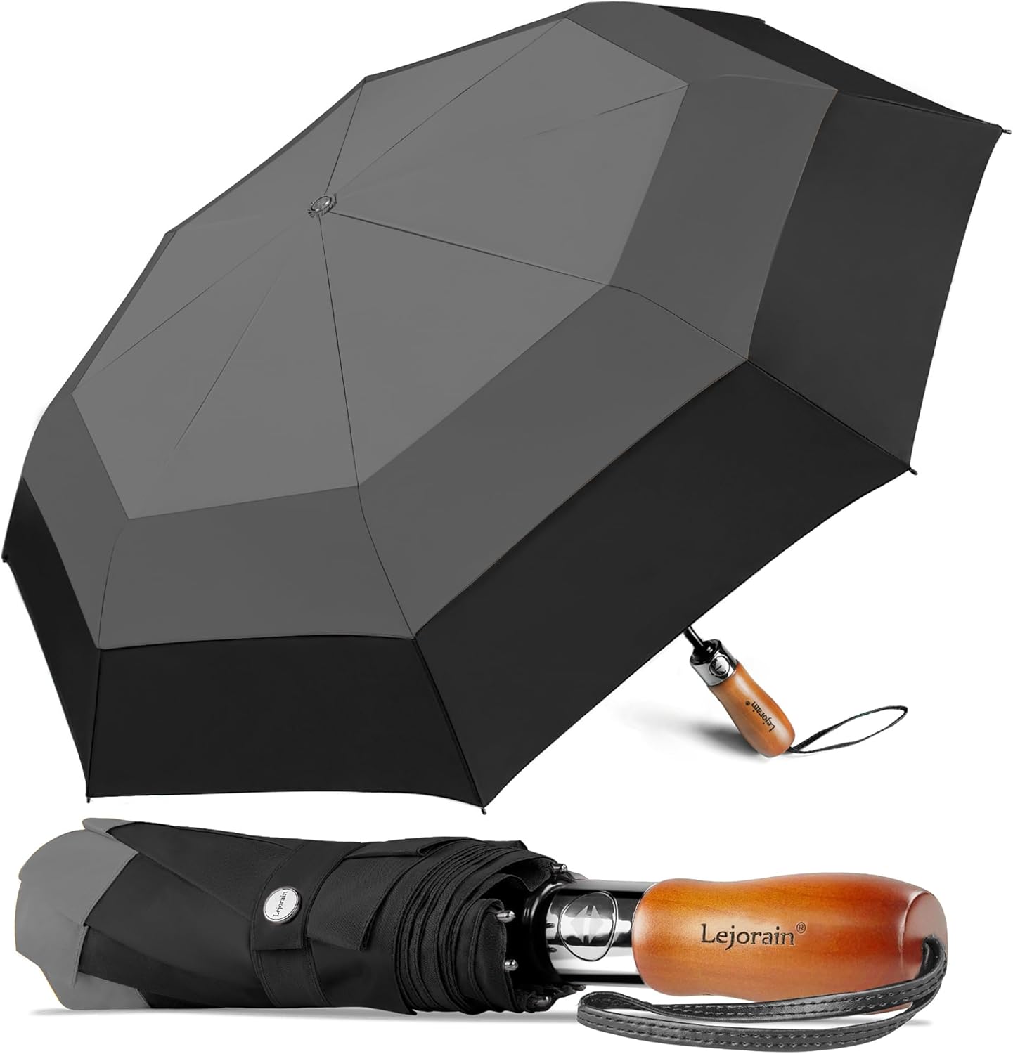 Lejorain Large Compact Golf Umbrella - Oversized Auto Open Close Folding Golf Umbrella Travel 210T Dupont Teflon Coated Vented Windproof Double Canopy for Women Men