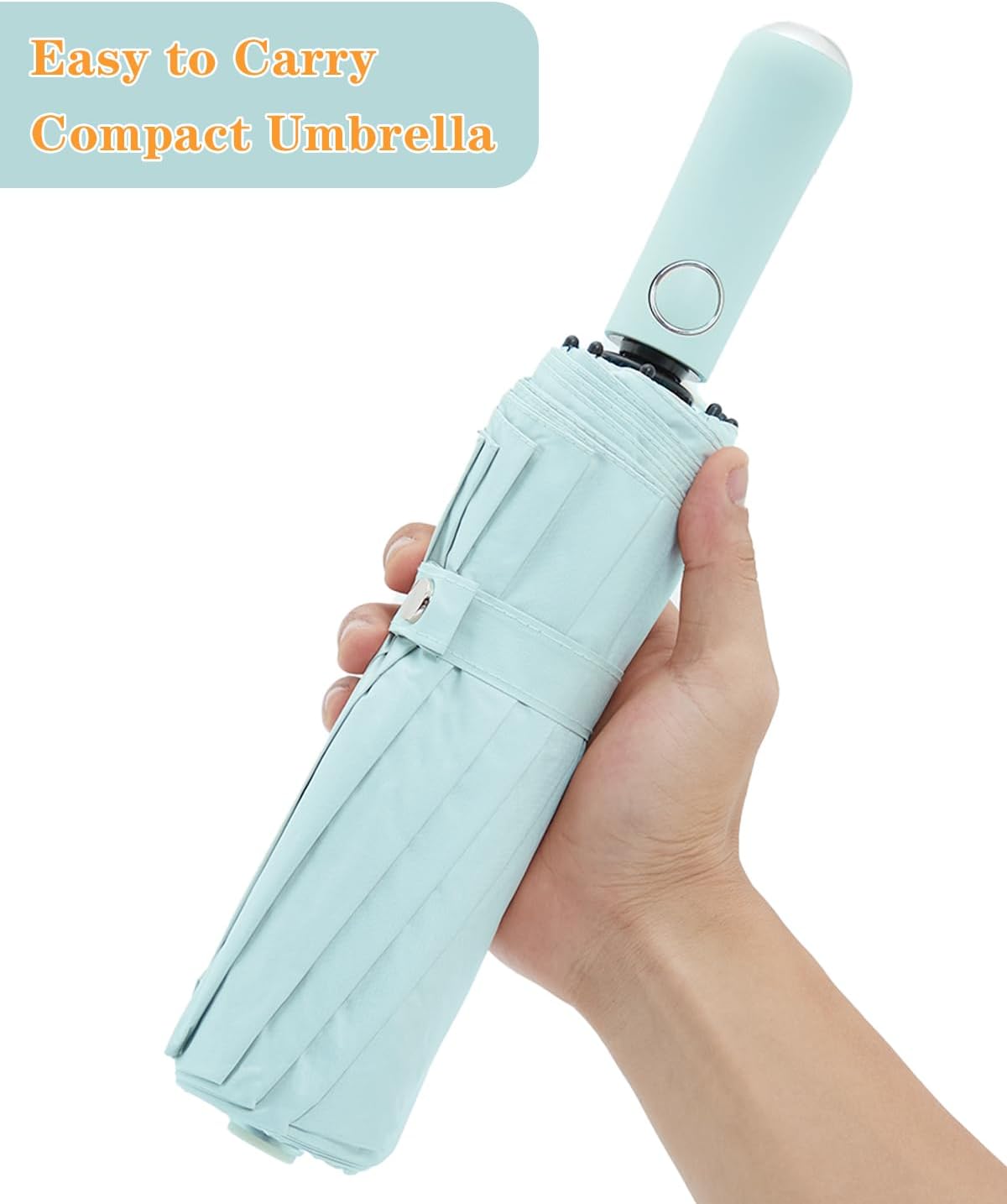 Large Double-Ribs Umbrella Automatic Folding Umbrella for Women Men, Travel, UPF 50+ UV Protection,46-Inch, 12 Ribs, Light Green