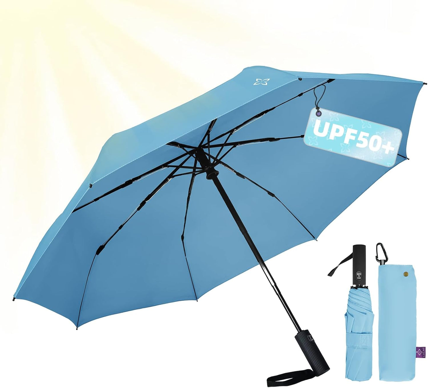 Travel Mini Umbrella Compact Small & Lightweight, UV Rain Protection, Pocket-Sized Folding Umbrellas with Quickdraw & Case for Men Women & Kids Backpack