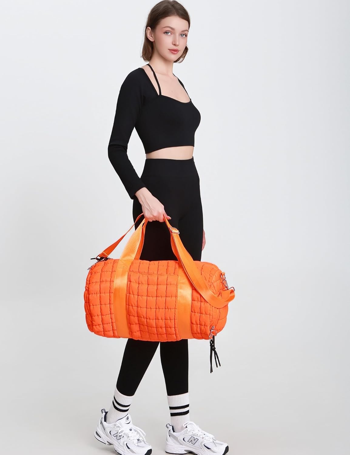 Quilted Duffel Gym Bag for Men and Women Carry On Travel Sport Weekender Bag, Orange