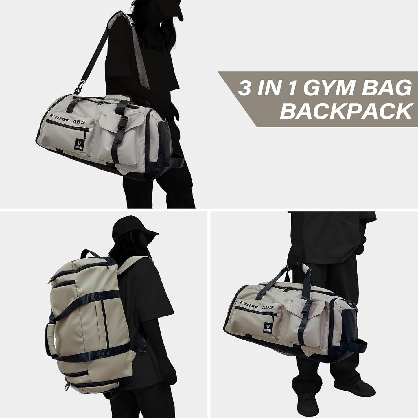 Gym Bag for Men & Women, 65L Large Capacity Travel Duffle Bag 3 in 1 Convertible Backpack with Shoes Compartment and Dry and Wet Separation