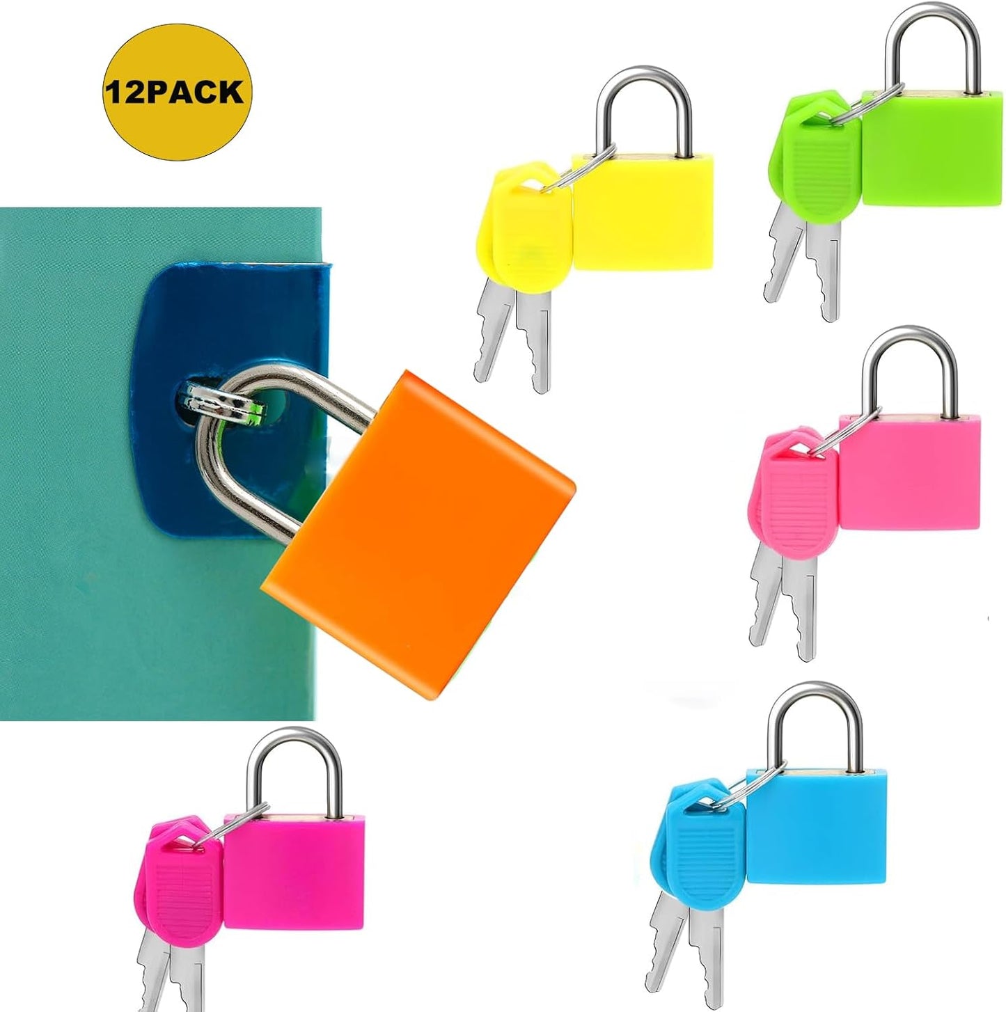 12 PCS Luggage Locks with Keys Padlock Metal Small Luggage Lock for Travel Bags, School Gym Locker, Toolbox - 23mm (6 Colors)