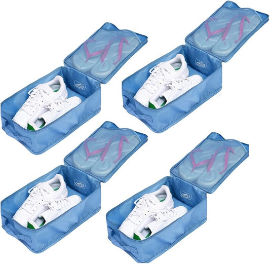 Travel Shoe Bags, Foldable Waterproof Shoe Pouches Organizer-Double Layer (4 Seablue Shoe Bags)