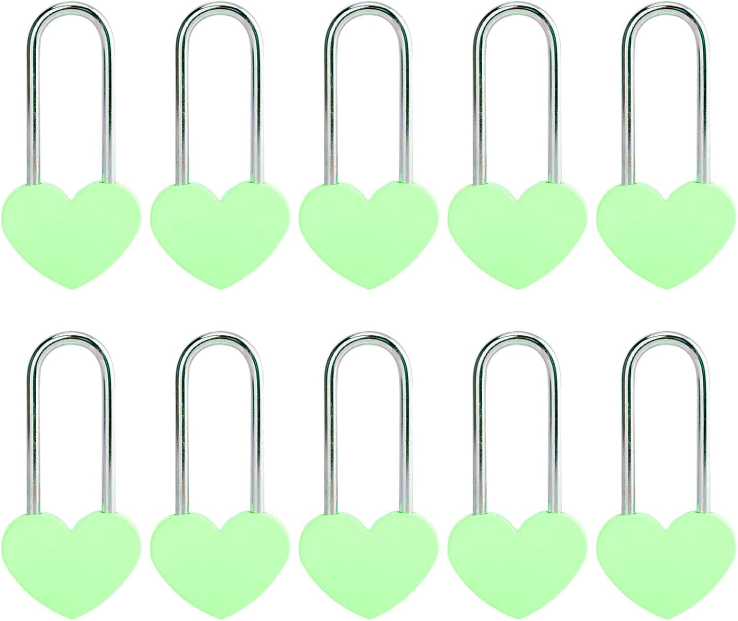 10PC 3.5" 50mm Love Lock Heart Padlock,Green Single Heart Wish Lock for Lovers Wedding,Valentines,Anniversary,Travel, Valentines Day, Bridge(NO Key)
