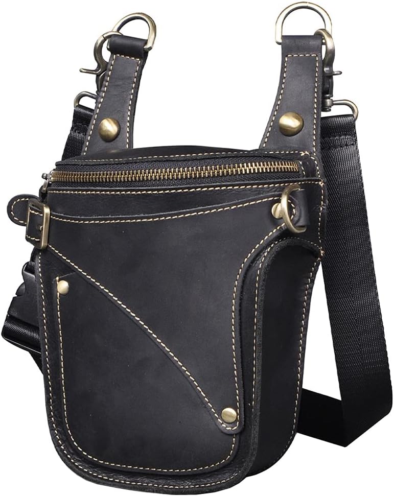 Leather Waist Pack Drop Leg Bag for Men Women Belt Bumbag Multi-Purpose Motorcycle Bike Outdoor Sports Tactical Cycling Riding Hiking Camping Pouch