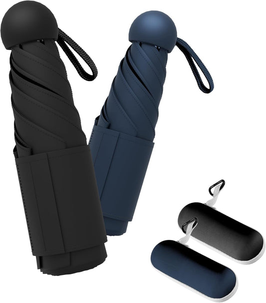Travel Mini Umbrella Compact Small & Lightweight, UV Rain Protection, Pocket-Sized Folding Umbrellas with Quickdraw & Case for Men Women & Kids Backpack
