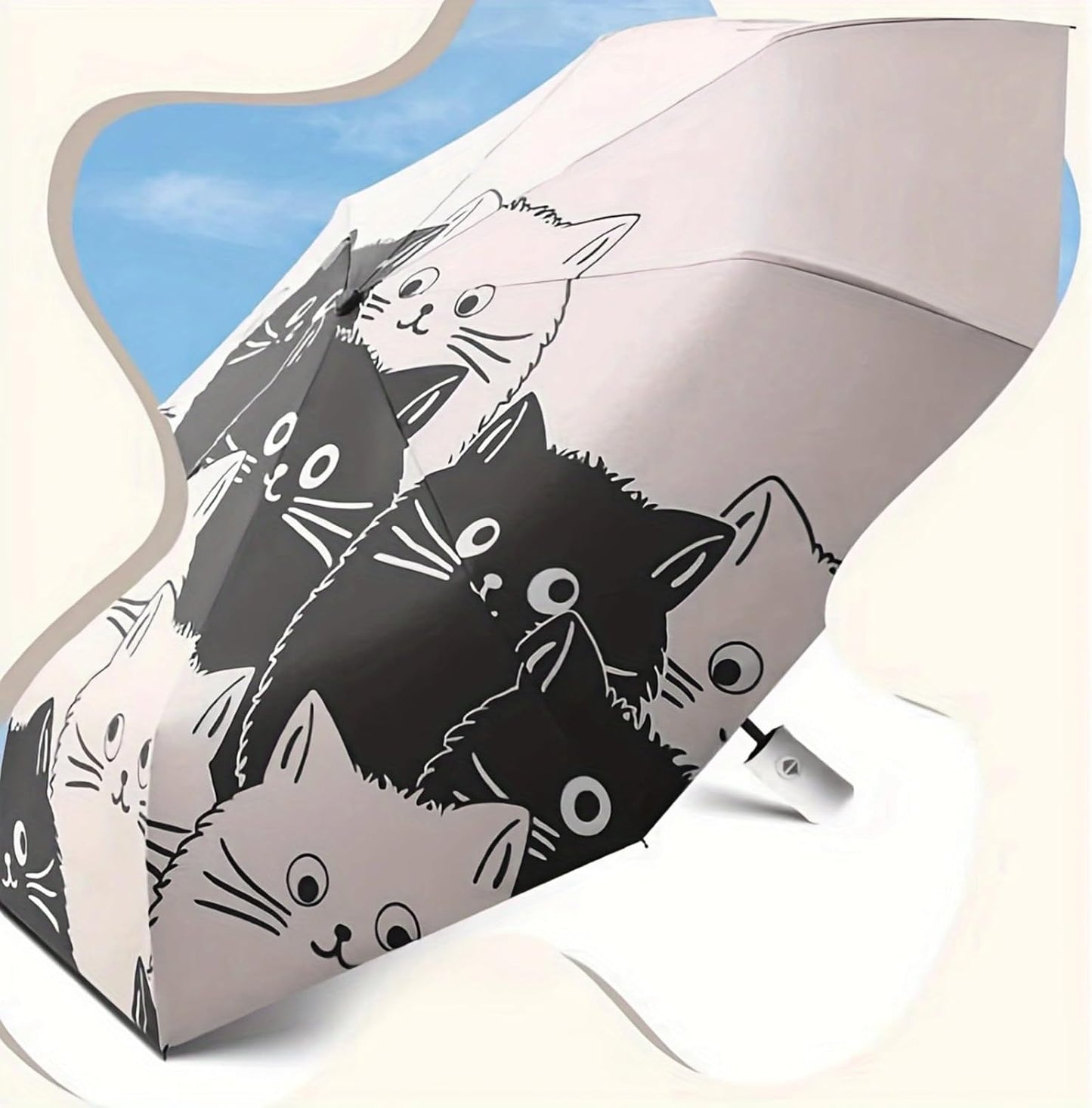 Compact Cat Umbrella - Automatic Folding, Dual-Use Rain and Sun Protection, Black Coating Anti-UV, Windproof, Lightweight, Portable Travel Companion for Men and Women