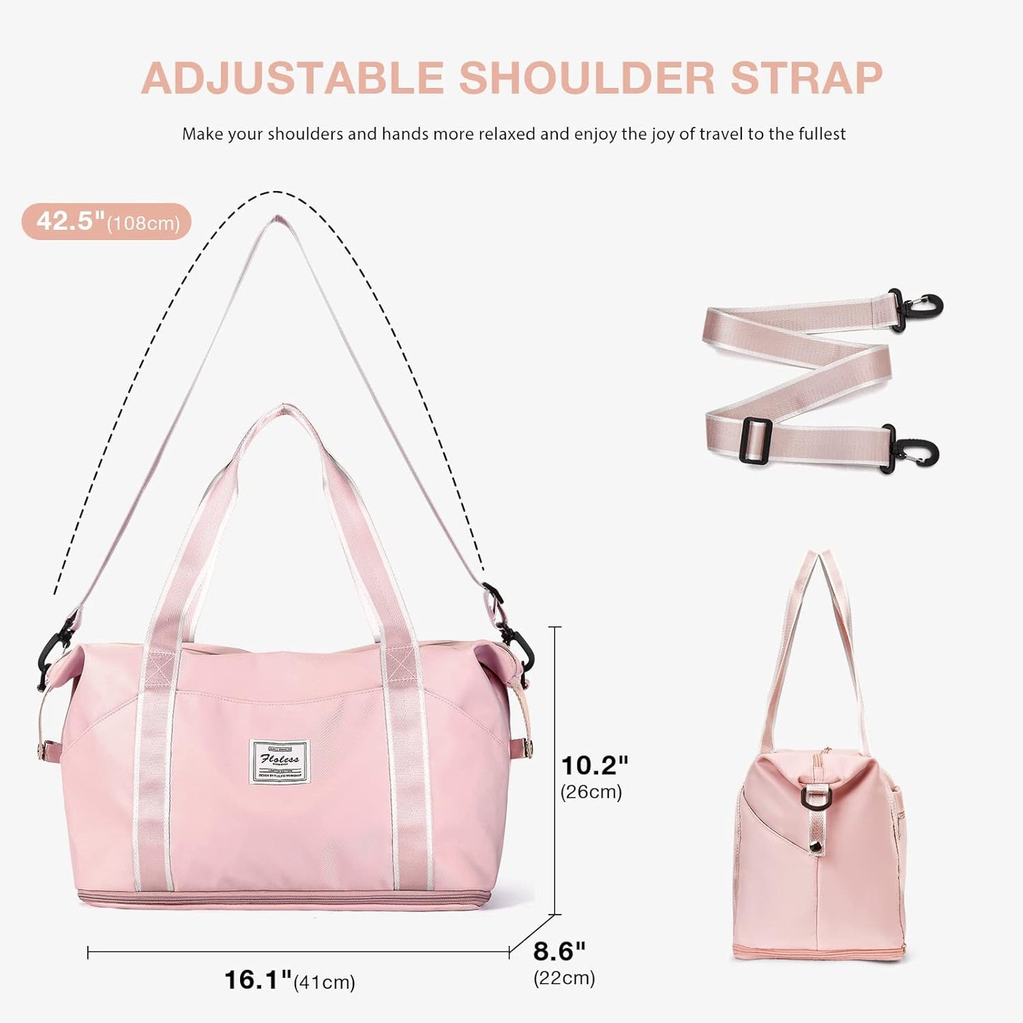 Travel Duffel Bag, Sports Tote Gym Bag, Shoulder Weekender Overnight Bag for Women