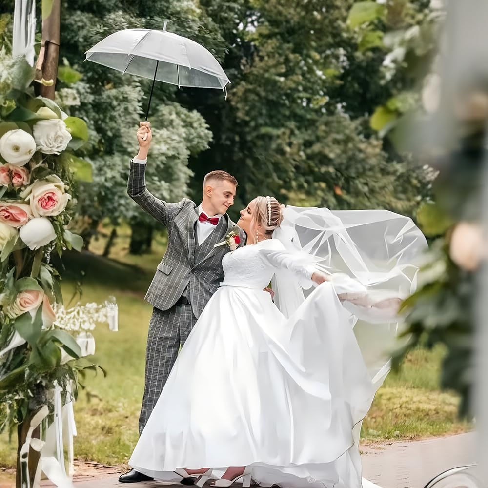 Umbrella Wedding Style Stick Umbrellas Large Windproof Bubble Umbrellas Rain Umbrellas with J Hook Handle for Bride Groom Gift