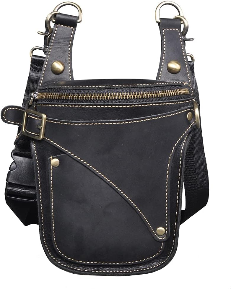 Leather Waist Pack Drop Leg Bag for Men Women Belt Bumbag Multi-Purpose Motorcycle Bike Outdoor Sports Tactical Cycling Riding Hiking Camping Pouch