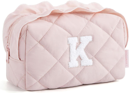 BAGSMART Elegant Roomy Makeup Bags (Initial-K-Pink)