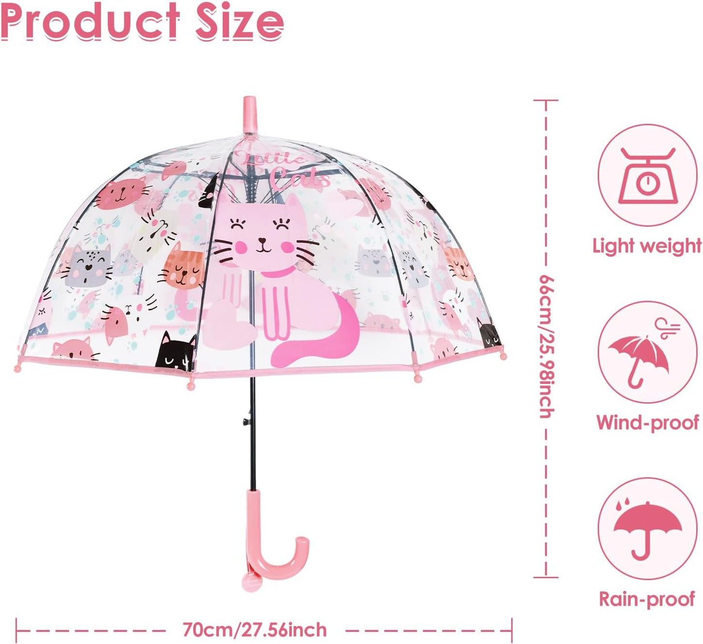 Kids Umbrella Clear Bubble Umbrellas for Rain,Transparent Dome Safety Windproof Umbrella with Easy-Grip Hook Handle for Toddler Girls and Boys