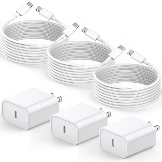 10FT Cord for iPhone 15 Charger Fast Charging,3Pack 20W USB C Wall Charger Charging Block Long USB C to Type C Cable for iPhone 15/Plus/Pro/Pro Max/iPad Mini 6/iPad Air 4/iPad Pro 12.9/iPad Pro 11inch