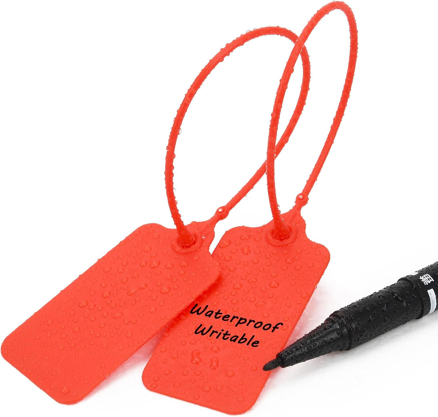 100pcs Luggage Tags Plastic Seals Shipping Label Logistics Use Sign Tie, Sealing Storage Multi Purpose Name ID Tag with Marker for Backpack, Schoolbag, Car Key (Red)