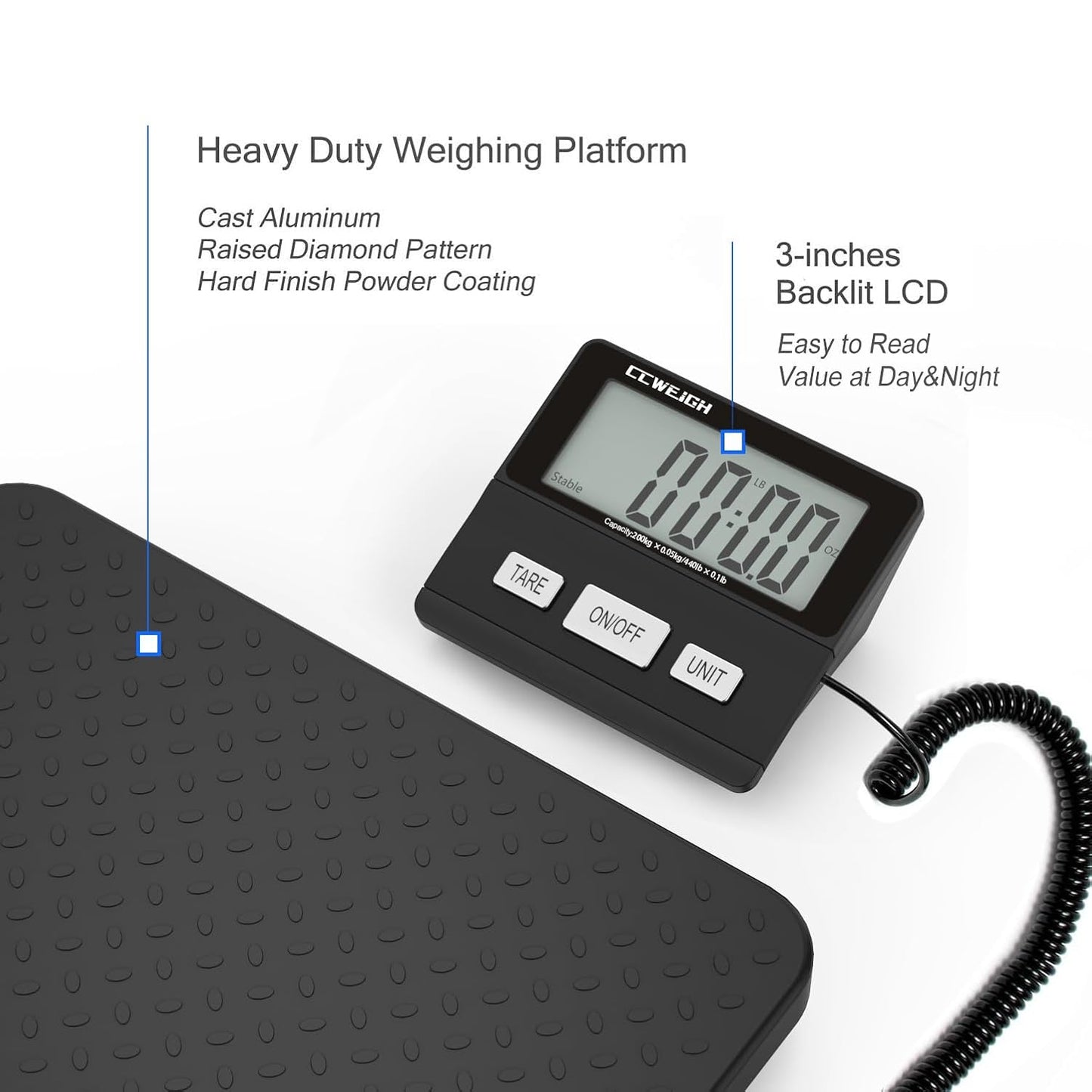 Digital Shipping Scale with Weight Indicator, 440lb/1.76oz, for Small Business, parcels, Home, Luggage, etc., Digital Postal Scale with AC Adapter and LCD Digital Display.