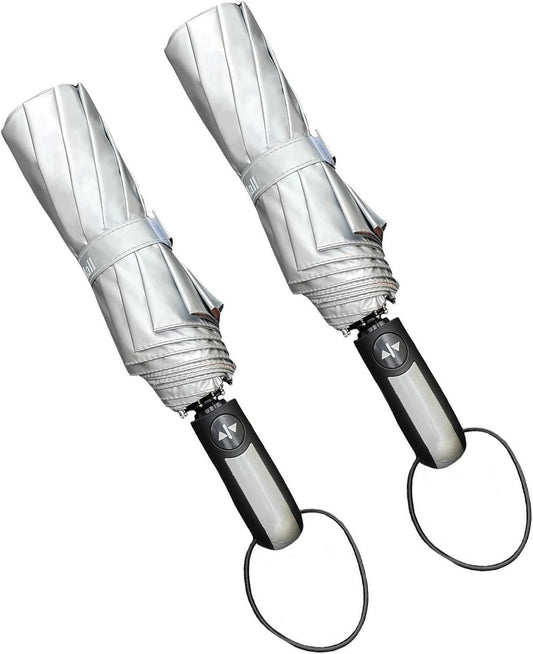 TradMall 2 Pack Travel Umbrella Windproof 46/56 Inches Large Canopy Reinforced Fiberglass Ribs Auto Open & Close