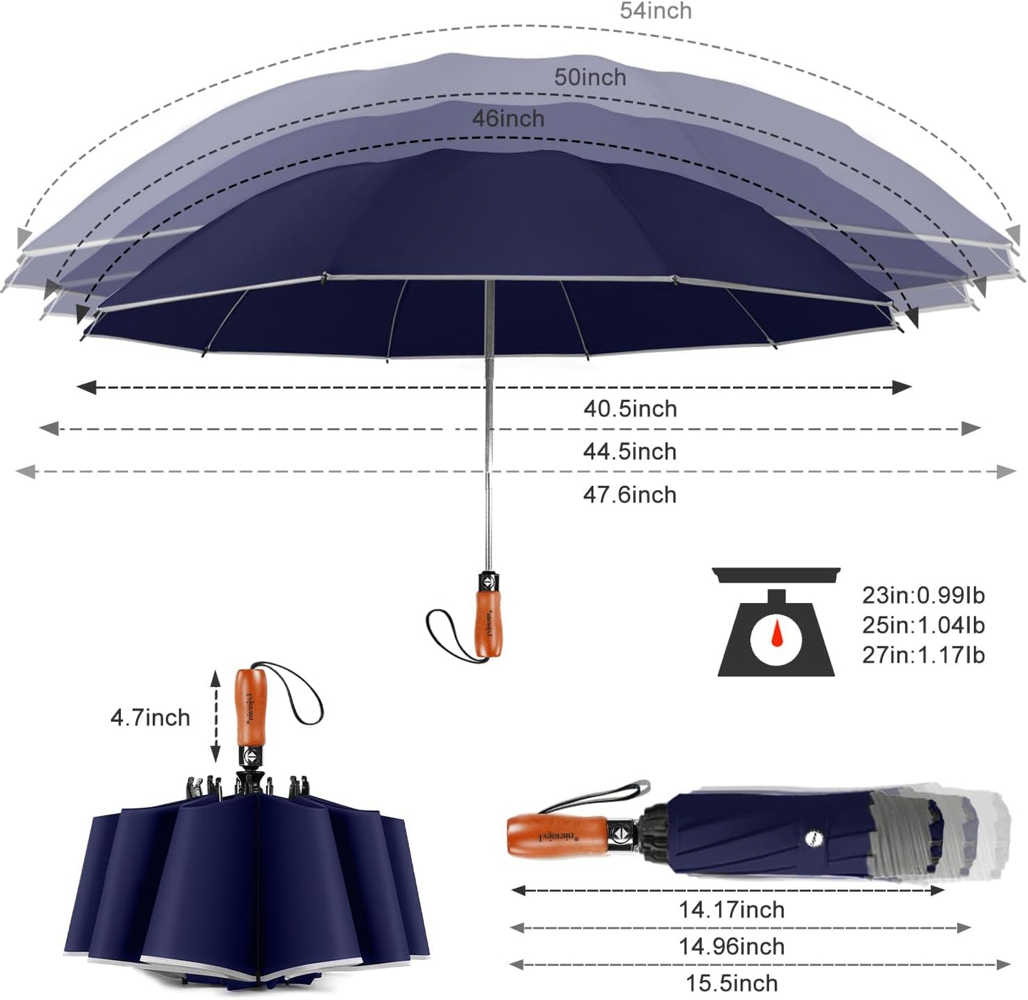 Lejorain Golf Large Inverted Umbrella - Black Big Windproof Heavy Duty Upside Down 46/50/54 Inch Compact Reverse Car Automatic Folding Reflective Umbrella