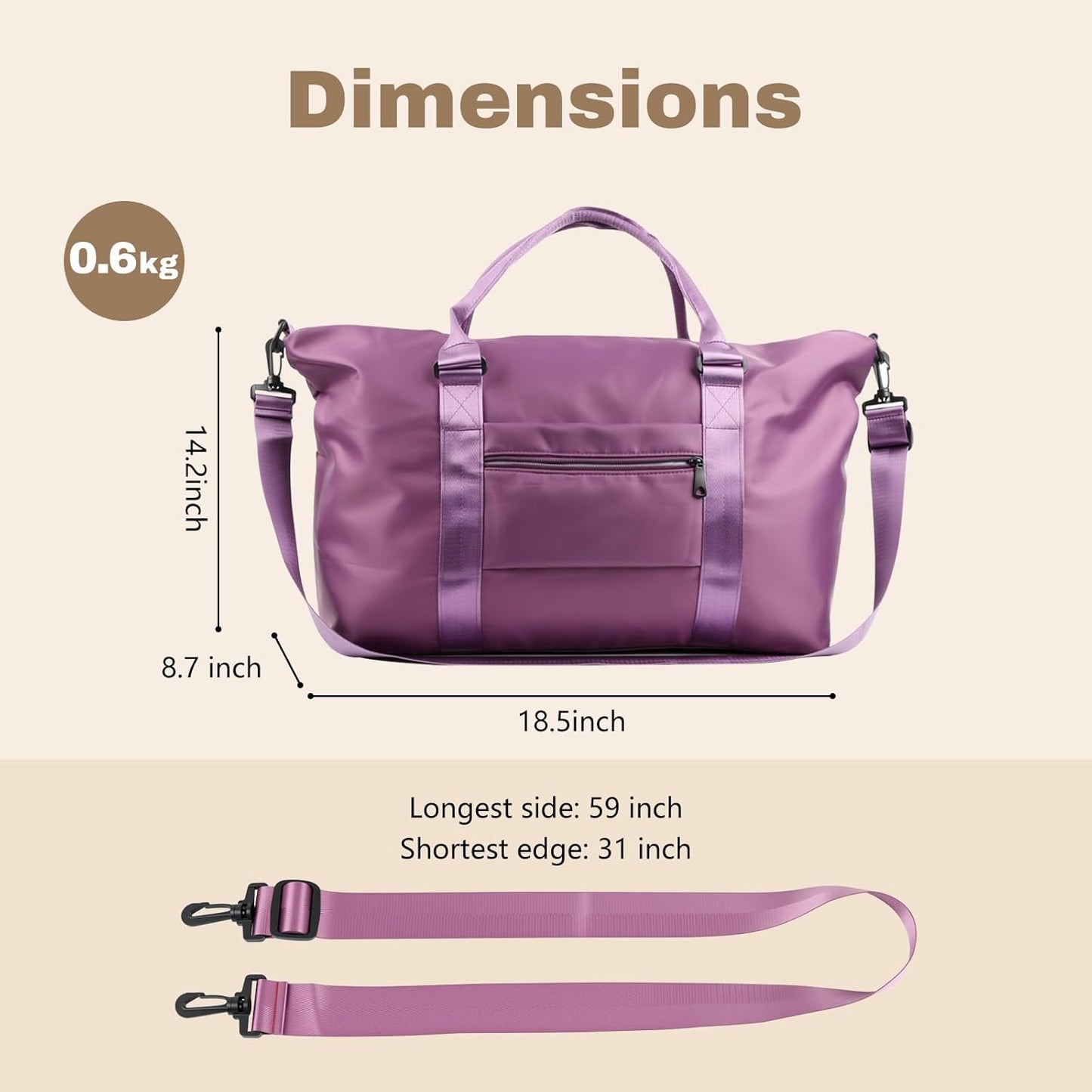 Weekender Duffel Bags for Women, Purple Travel Totes Bag for Airplane Essentials, Overnight Bags for Women with Trolley Sleeve, Large Carry On Hospital Bag for Labor and Delivery, Sport, Gym