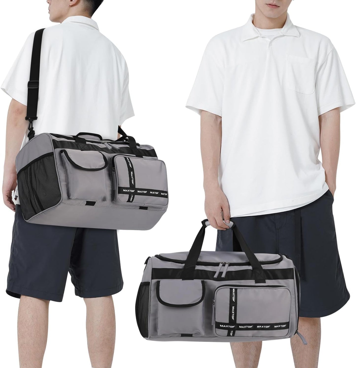 MAXTOP Gym Bag for Women Men Travel Duffle Bag Large Capacity Carry On Weekender Overnight Bag With Shoe Compartment Gym Tote Dry Wet Separation Duffel Bag for Travel