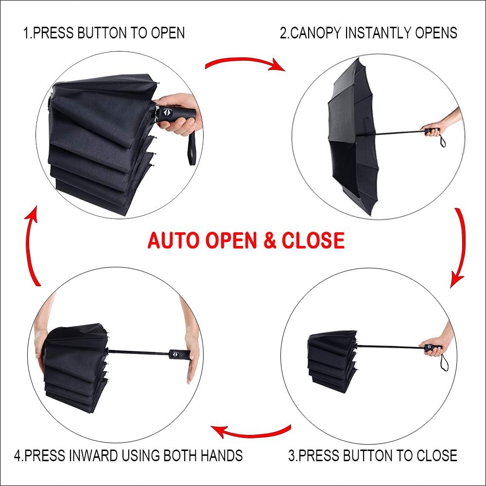 PFFY 2 Packs Travel Umbrella Windproof Auto Open & Close Collapsible Folding Small Compact Backpack Car travel Essentials Purse Umbrellas for Rain