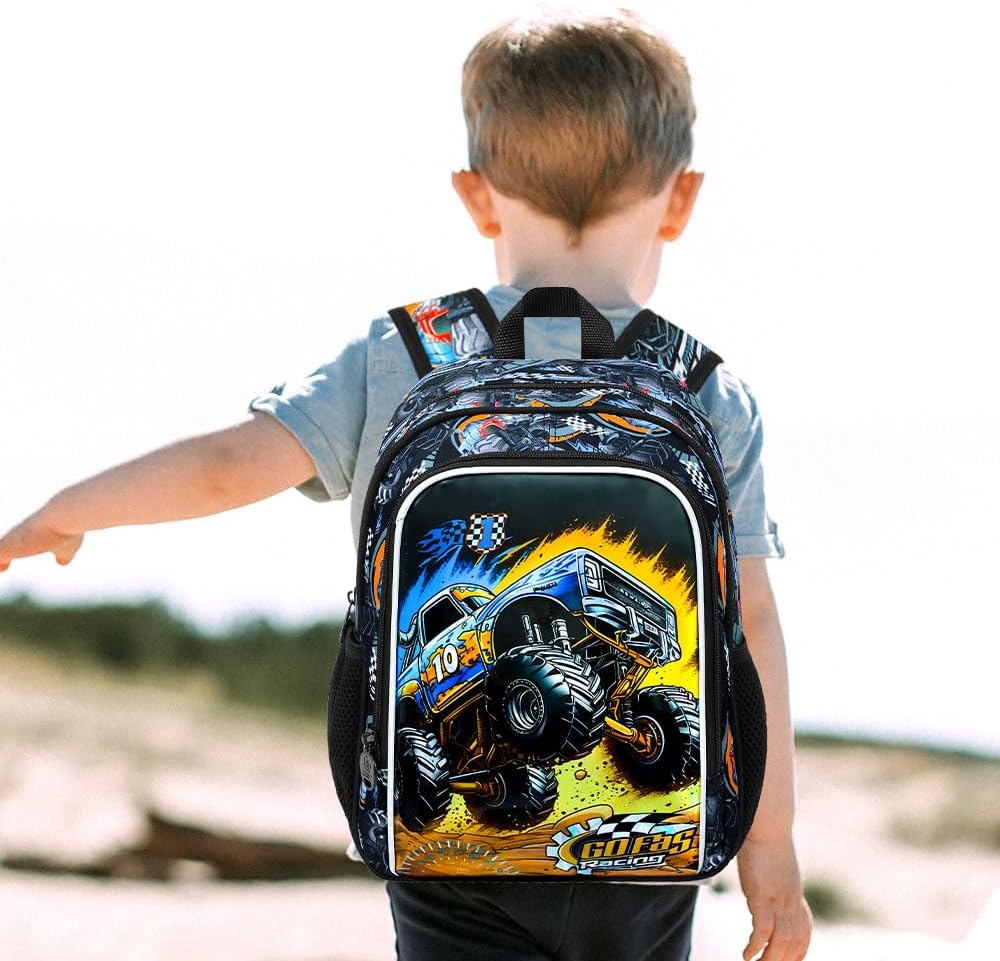 13" Truck Toddler Backpack for Boy, School Kids Bookbag for Preschool Kindergarten(Black)