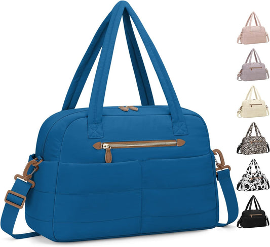 Travel Duffle Bag,Puffer Carry On Duffel Bag with Laptop Compartment Waterproof Overnight Weekender Bags for Women Large Hospital Tote Bags for Labor and Delivery(Large,Blue)