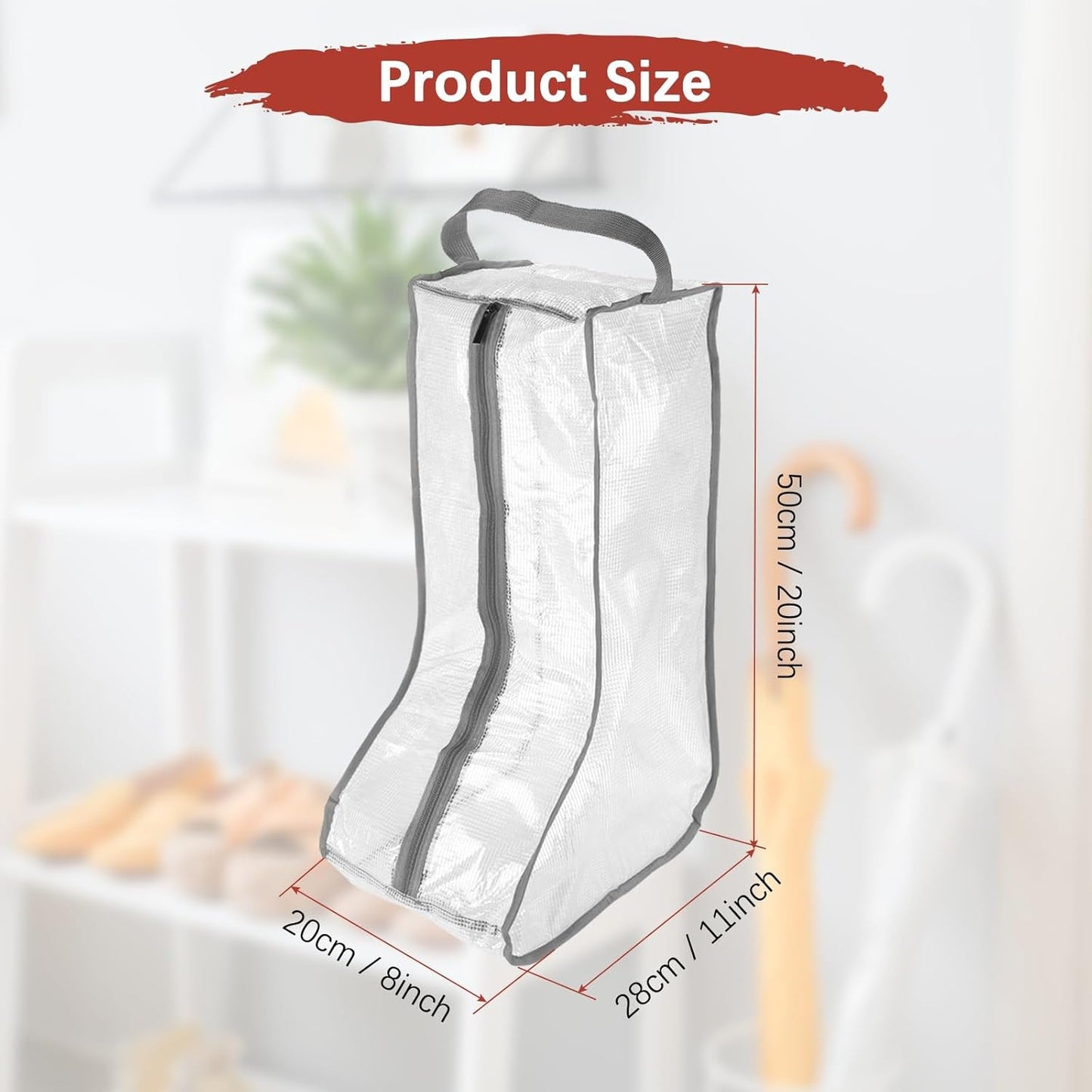 Boot Storage Bags [2PCS] - Plastic Tall Boot Carry Bags Clear Shoe Bags with Handle for Travel & Daily Use - [Gray] Waterproof & DustProof Boot Bags for Cowboy Boots