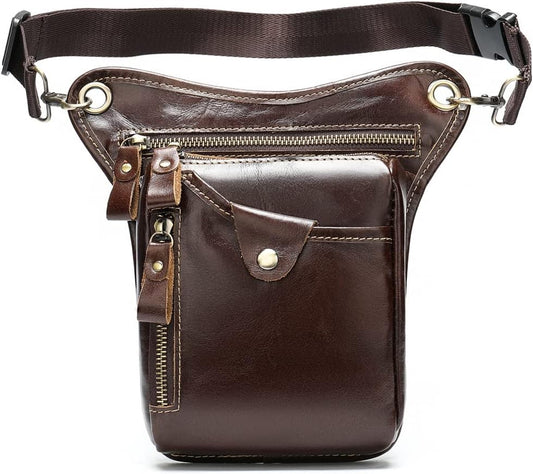 Leather Waist Pack Drop Leg Bag for Men Women Belt Bumbag Multi-Purpose Motorcycle Bike Outdoor Sports Tactical Cycling Riding Hiking Camping Pouch
