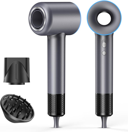 High Speed Hair Dryer,200 Millions Negative Ionic Blow Dryer,Powerful 1500W Fast Drying Low Noise Blow Dryer,Temperature-Control Hairdryer with Diffuser & Nozzle (Gray)