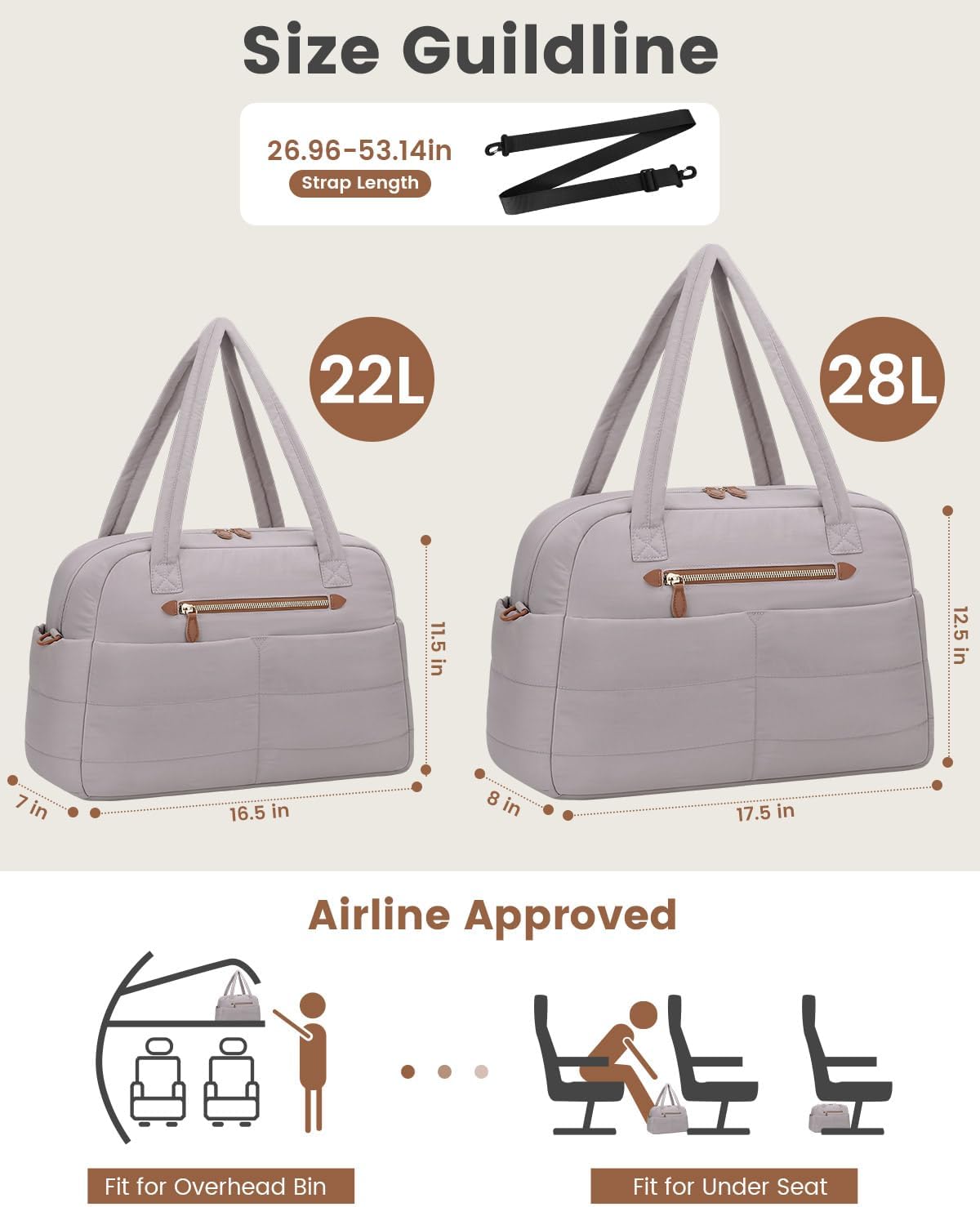 Travel Duffle Bag,Puffer Carry On Duffel Bag with Laptop Compartment Waterproof Overnight Weekender Bags for Women Large Hospital Tote Bags for Labor and Delivery(Large,Khaki Gray)