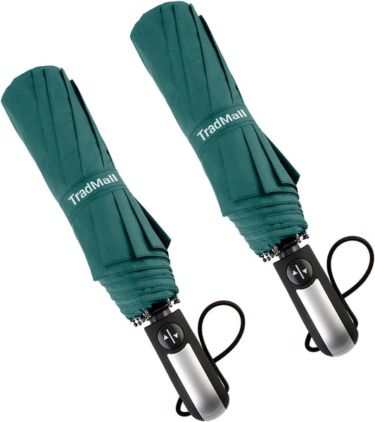 TradMall 2 Pack Travel Umbrella Windproof 46/56 Inches Large Canopy Reinforced Fiberglass Ribs Auto Open & Close