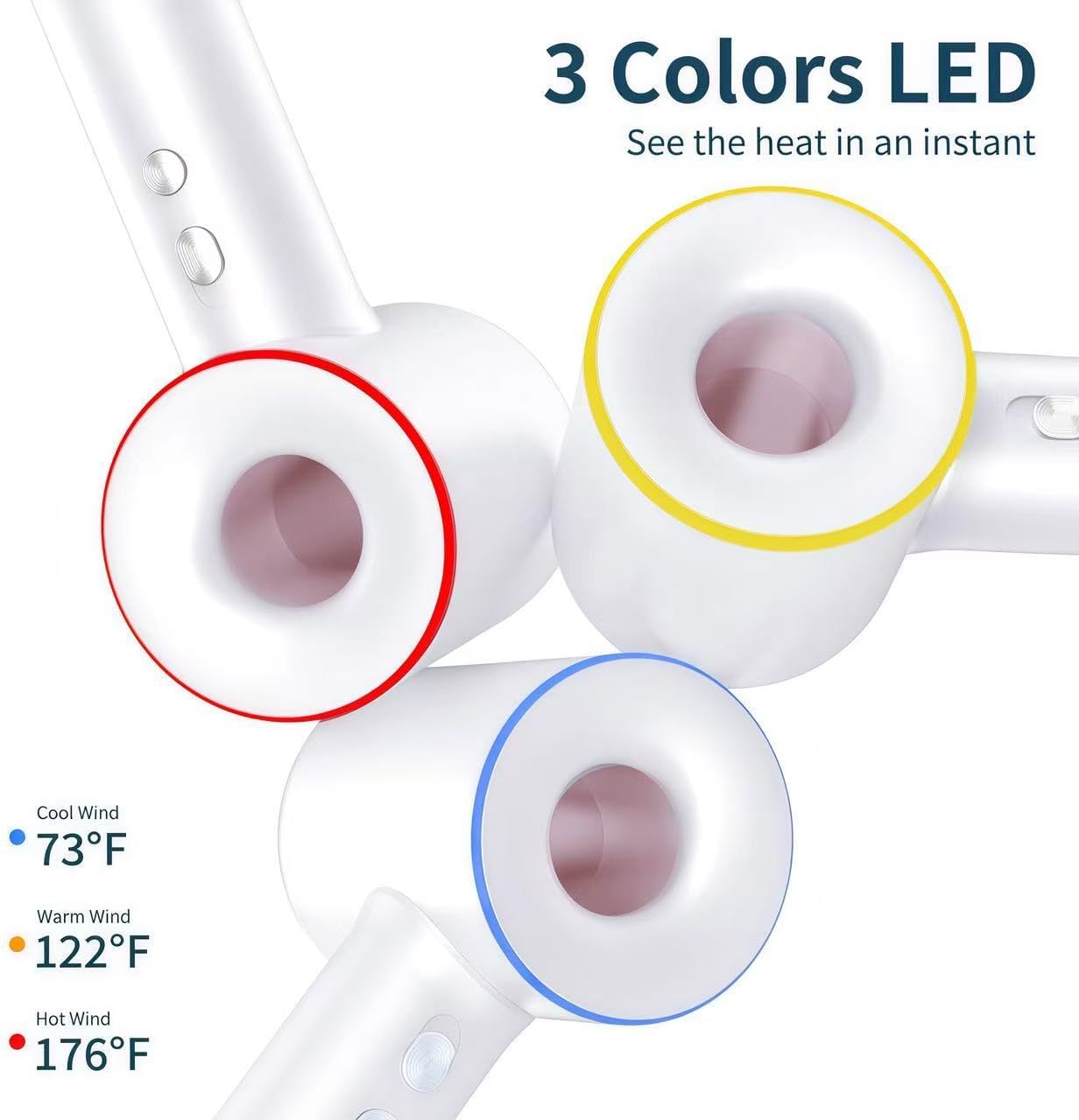 High Speed Hair Dryer,200 Millions Negative Ionic Blow Dryer,Powerful 1500W Fast Drying Low Noise Blow Dryer,Temperature-Control Hairdryer with Diffuser & Nozzle (White)