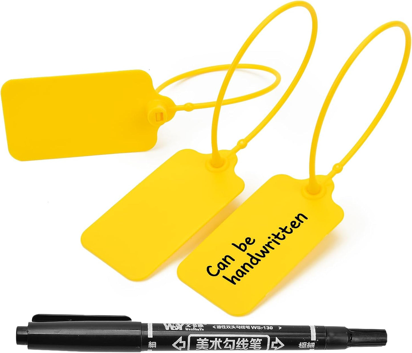 100pcs Luggage Tags Plastic Seals Shipping Label Logistics Use Sign Tie, Sealing Storage Multi Purpose Name ID Tag with Marker for Backpack, Schoolbag, Car Key (Yellow)