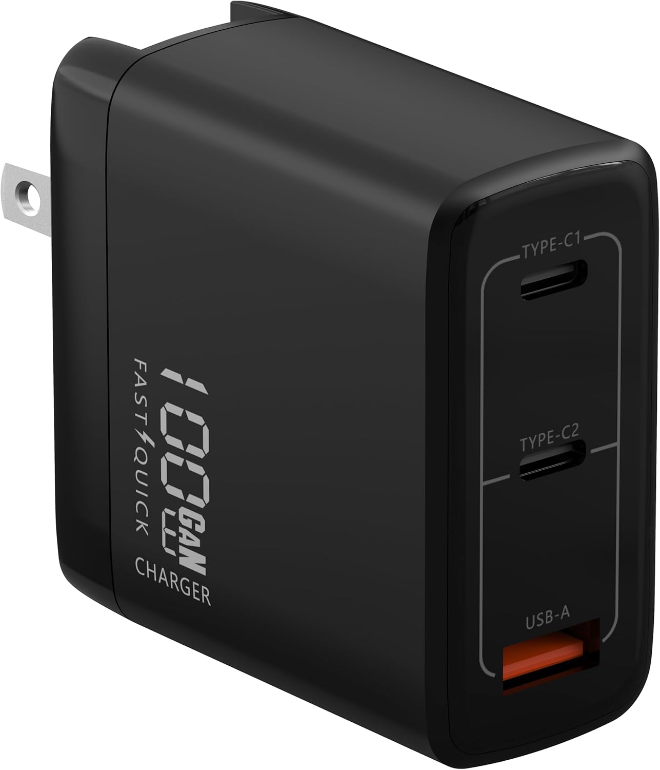 Fast 100W Dual USB-C Plus USB-A Charger - GaN Power Delivery - Fast Compact Power Adapter for Laptops, Smart Phones, Tablets and Thousands of Other Devices (Black, 100W)